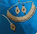 Necklace Set - Indian Designer Gold Finish Silver Crystals Necklace Set